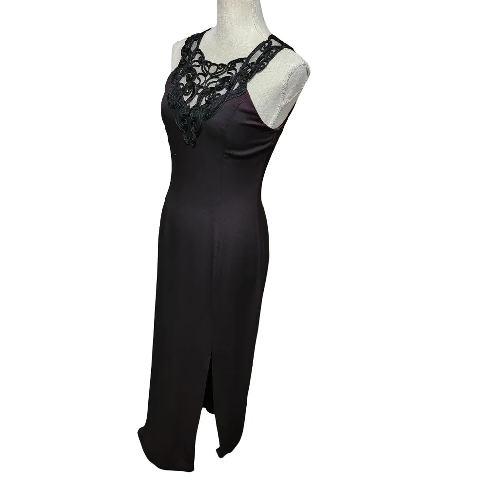 JESSICA MCCLINTOCK Womens Small Black Lace Maxi Dress Whimsigoth Gown Gothic - Picture 4 of 13